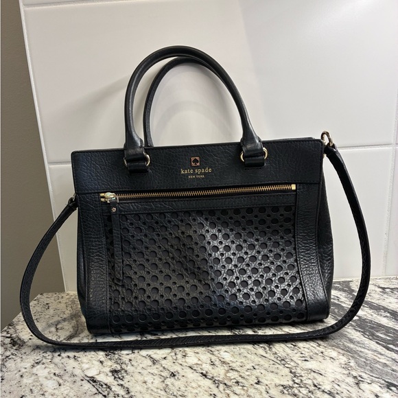 kate spade Handbags - Kate Spade Tote Purse Black with gold accent and lattice detail